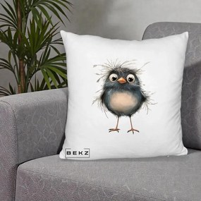 Perna Decorativa Pui Negru Zbarlit cu Pene Fine, 40x40 cm, Alb Pufos, Husa Detasabila, Perna Inclusa, BEKZ®