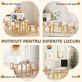 AIYAPLAY Set Masă și Scaune pentru Copii 3-8 Ani 5 piese cu Margini Rotunjite din Lemn Alb | Aosom Romania