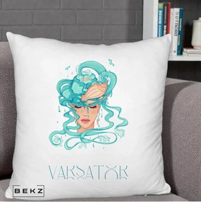 Perna Personalizata Zodiac Varsator Cowgirl, 40x40 cm, Alb Pufos, Husa Detasabila, Perna Inclusa, BEKZ®