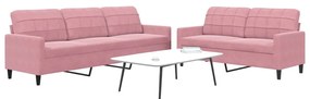 vidaXL Set de canapele cu perne, 2 piese, roz, catifea