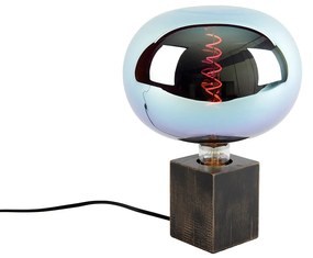Lampă de masă rustică din lemn negru incluzând LED reglabil G220 - Bloc