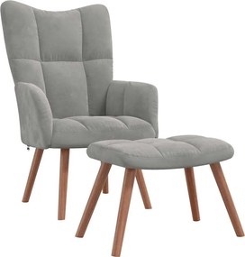 vidaXL Scaun de relaxare cu taburet, gri deschis, catifea