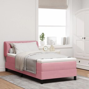 vidaXL Pat box spring cu saltea, roz, 90x190 cm, catifea