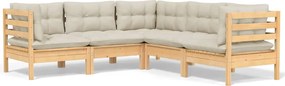 vidaXL Set mobilier grădină cu perne crem, 5 piese, lemn masiv pin