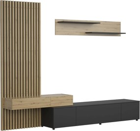 Mobilier living REBEKA, stejar artisan/negru, PAL melaminat, 4 piese,