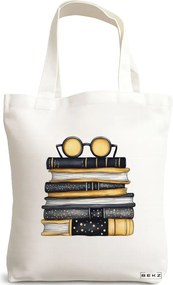 Sacosa de Panza pentru Cumparaturi, Geanta Tote, model Books 18 38 x 34.5 cm, Alba, BEKZ®