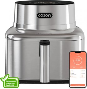 Friteuză cu aer cald Cosori Iconic CAF-SE601S, 1725 W, 6,2 l, 30-230 °C, 6 programe, cronometru, acoperire ceramică, inox/negru