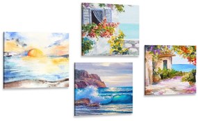 Set tablouri atingere de mare în imitație de pictură în ulei