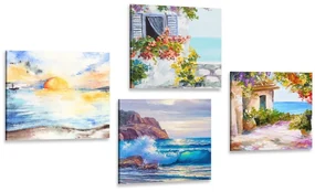 Set tablouri atingere de mare în imitație de pictură în ulei