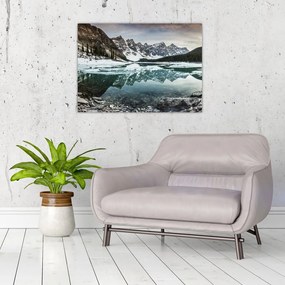 Tablou pe sticlă - lacul iarna (70x50 cm)