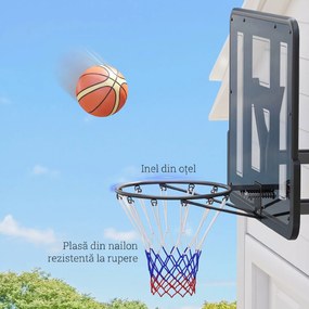 SPORTNOW Coș de baschet de perete pentru exterior 110 x 75 cm, panou rezistent la spargere, inel Ø45 cm, negru | Aosom Romania
