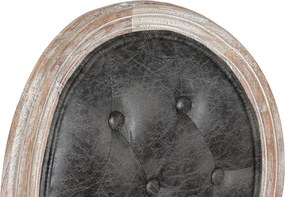 Scaun vintage de birou din piele ecologică maro închis cu roți și înălțime reglabilă, lemn cu finisaj alb antichizat, „Régent"