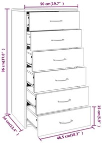 Servanta cu 6 sertare, stejar fumuriu, 50x34x96 cm, lemn 1, sonoma gri