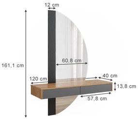 SEM243 - Set Masa toaleta, 120 cm, cosmetica machiaj, oglinda LED, masuta vanity cu sau fara scaun - Gri - Maro