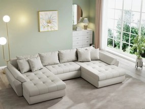 Colțar extensibil dumonde cu ladă de depozitare si sezut confortabil din spuma high-density, Loana U Enjoy Bej 355x185 cm