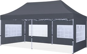 ABCCANOPY – Cort pavilion pliabil 6x3 m, înălțime reglabilă 3 trepte, pereți cu ferestre transparente, impermeabil, protecție împotriva zăpezii și ploii, Gri,
