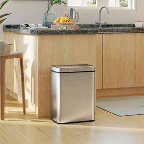 HOMCOM Coș de gunoi cu senzor 50 L cu capac cu închidere silențioasă, coș de gunoi automat din oțel inoxidabil, argintiu | Aosom Romania