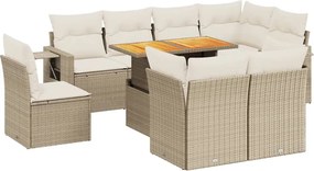 vidaXL Set canapele de grădină, 9 piese, cu perne, bej, poliratan