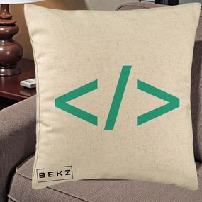 Perna Personalizata Cod HTML Turcoaz, 40x40 cm, Bej, Husa Detasabila, Perna Inclusa, BEKZ®