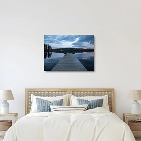 Tablou pe sticlă - Ponton de lemn, lac (70x50 cm)