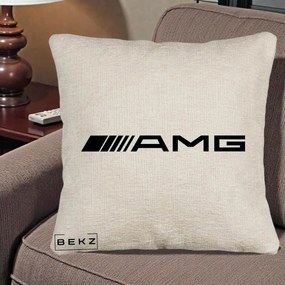 Perna Personalizata cu emblema Mercedes-AMG, 40x40 cm, Bej Canapea, Husa Detasabila, Perna Inclusa, BEKZ®