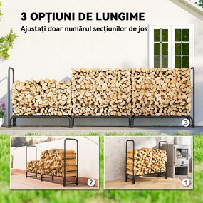 Outsunny Suport Lemne de 1m³ Reglabil cu Acoperire Impermeabilă 300x36x99 cm | Aosom Romania