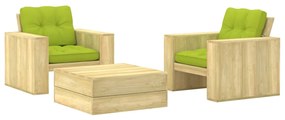 3065815 vidaXL Set mobilier de grădină cu perne, 3 piese, lemn de pin tratat