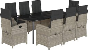 vidaXL Set mobilier grădină cu perne, 9 piese, gri deschis, poliratan