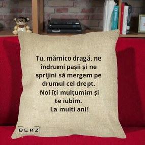 Cadou pentru Mama - Perna Personalizata Mamico Draga Te Iubim La Multi Ani cu Text Negru, 40x40 cm, Crem, Husa Detasabila, Perna Inclusa, BEKZ®