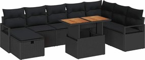 vidaXL Set de canapele pentru grădină 9 pcs Negru poliratan