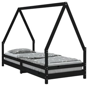 834482 vidaXL Cadru de pat pentru copii, negru, 80x200 cm, lemn masiv de pin