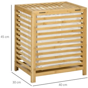 HOMCOM Coș de Rufe din Bambus și Material Textil, cu Capac și Sac Detașabil, pentru Baie și Dormitor, 50x36x60 cm | Aosom Romania