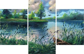 Tablou- Pictură în ulei, seară de vară lângă lac (90x60 cm)
