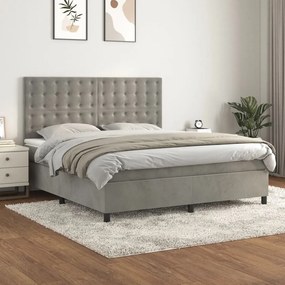 3143277 vidaXL Pat box spring cu saltea, gri deschis, 180x200 cm, catifea