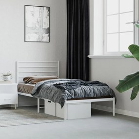 352364 vidaXL Cadru de pat din metal cu tăblie, alb, 107x203 cm