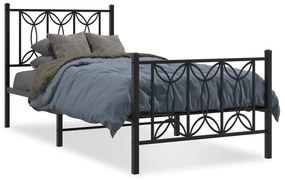 376136 vidaXL Cadru pat metalic cu tăblii de cap/picioare, negru, 75x190 cm