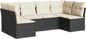 vidaXL Set mobilier de grădină cu perne, 6 piese, negru, poliratan
