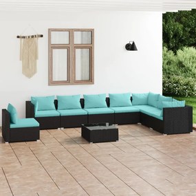 3102377 vidaXL Set mobilier de grădină cu perne, 9 piese, negru, poliratan