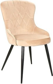 Scaun catifea dining Lotus, bej/negru, stofa/metal, 52x45x91 cm