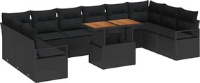 vidaXL Set de canapele pentru grădină cu pernă 11 pcs Negru și Maro