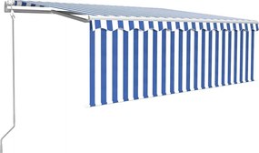 vidaXL Copertină retractabilă automat cu stor, albastru & alb, 4x3 m