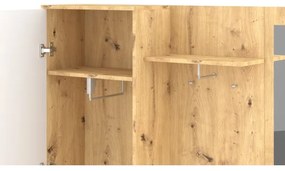 NOLAN – panou de hol cu oglindă, stejar artisan/alb