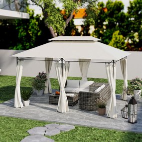 Outsunny Pavilion de Grădină cu Acoperiș Dublu, 397x297x265 cm, Alb Crem | Aosom Romania