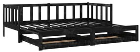 3083708 vidaXL Pat extensibil de zi, 2x(90x200) cm, negru, lemn masiv de pin