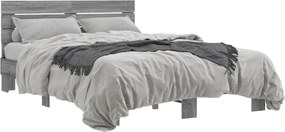 vidaXL Cadru de pat, gri sonoma, 140x200 cm, lemn prelucrat și metal