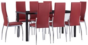 Set mobilier de bucatarie, 9 piese, rosu, piele ecologica Rosu, 9