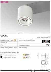 Spot LED aplicat directionabil de tavan/plafon COSTA alb