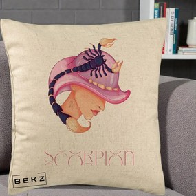 Perna Personalizata Zodiac Scorpion Cowgirl, 40x40 cm, Bej, Husa Detasabila, Perna Inclusa, BEKZ®