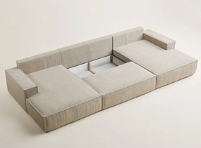 Colțar bej extensibil/cu spațiu de depozitare cu tapițerie din chenille (în formă de "U") Kyoto – Maison de Rêve