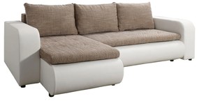 Coltar BURAN extensibil alb/maro stanga, 245x150x82 cm